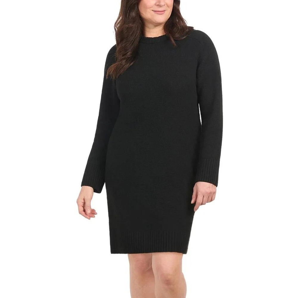 NWT Dalia Women's M Black Crew Neck Sweater Dress Wool Blend Knit